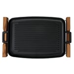 Lava Döküm Grill Tepsi, Izgara Yüzeyli, Metal Kulplu, Ahşap Standlı, 31x42cm