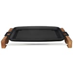 Lava Döküm Grill Tepsi, Izgara Yüzeyli, Metal Kulplu, Ahşap Standlı, 31x42cm