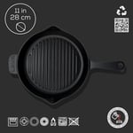 Lava Döküm Yuvarlak Izgara Tava, Metal Kulplu, Konkav Taban, 28 cm