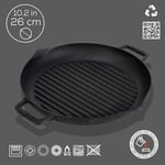 Lava Döküm Yuvarlak Izgara Tava, Metal Kulplu, 26 cm, Siyah