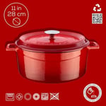 Lava Döküm Yuvarlak Tencere, Trendy, 28 cm, 6.71 L Hacim, Kırmızı