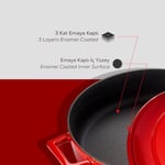 Lava Metal Döküm Çok Amaçlı Yayvan Tencere, Trendy, 28 cm, 3.51 L Hacim, Kırmızı