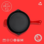 Lava Spring Serisi, Döküm Kızartma Tavası, Yuvarlak, 28 cm, Mat Emaye, Parlak Siyah Taban, Kırmızı
