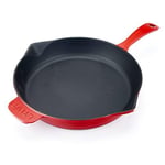 Lava Spring Serisi, Döküm Kızartma Tavası, Yuvarlak, 28 cm, Mat Emaye, Parlak Siyah Taban, Kırmızı