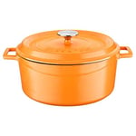 Lava Spring Serisi - Döküm Tencere, Yuvarlak, 28 cm, Mat Emaye, Parlak Siyah Taban, Turuncu