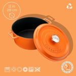 Lava Spring Serisi - Döküm Tencere, Yuvarlak, 28 cm, Mat Emaye, Parlak Siyah Taban, Turuncu