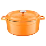 Lava Spring Serisi - Döküm Tencere, Yuvarlak, 28 cm, Mat Emaye, Parlak Siyah Taban, Turuncu