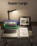 LED Masa Işıklı Dizüstü Bilgisayar Yatak Tepsisi Masası, SAIJI Ayarlanabilir Dizüstü Bilgisayar Standı, XXL PVC Deri Katlanabilir Masa, Kitap Standlı, Bilek Dayanağı, Ekstra Bacak Odası (Siyah)