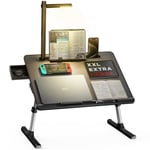 LED Masa Işıklı Dizüstü Bilgisayar Yatak Tepsisi Masası, SAIJI Ayarlanabilir Dizüstü Bilgisayar Standı, XXL PVC Deri Katlanabilir Masa, Kitap Standlı, Bilek Dayanağı, Ekstra Bacak Odası (Siyah)