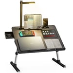 LED Masa Işıklı Dizüstü Bilgisayar Yatak Tepsisi Masası, SAIJI Ayarlanabilir Dizüstü Bilgisayar Standı, XXL PVC Deri Katlanabilir Masa, Kitap Standlı, Bilek Dayanağı, Ekstra Bacak Odası (Siyah)