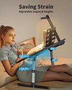 LED Masa Işıklı Dizüstü Bilgisayar Yatak Tepsisi Masası, SAIJI Ayarlanabilir Dizüstü Bilgisayar Standı, XXL PVC Deri Katlanabilir Masa, Kitap Standlı, Bilek Dayanağı, Ekstra Bacak Odası (Siyah)