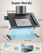 LED Masa Işıklı Dizüstü Bilgisayar Yatak Tepsisi Masası, SAIJI Ayarlanabilir Dizüstü Bilgisayar Standı, XXL PVC Deri Katlanabilir Masa, Kitap Standlı, Bilek Dayanağı, Ekstra Bacak Odası (Siyah)