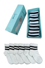 Leement socks Çocuk 6 Çift Kolej Yarım Konç Çorap Premium Seri Burun Dikişsiz Pamuklu beyaz -1