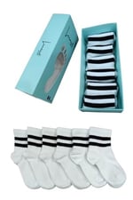 Leement socks Çocuk 6 Çift Kolej Yarım Konç Çorap Premium Seri Burun Dikişsiz Pamuklu beyaz -1