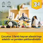 LEGO Creator 3’ü 1 Arada Vahşi Hayvanlar: Panda Ailesi 31165-8 Yaş ve Üzeri Çocuklar için Orka veya Penguene Dönüşen Oyuncak Yapım Seti, Doğum Günü Hediyesi (626 Parça)