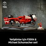 LEGO Icons Ferrari F2004 ve Michael Schumacher 11375 | Yetişkinler için Sergileme Standı ve Minifigür İçeren Dekoratif Model Yapım Seti, Hediye Fikri (735 Parça)