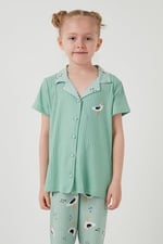 Lela Baskılı Beli Lastikli Gömlek Yaka Kısa Kollu Pijama Takımı Kız Çocuk PİJAMA TAKIMI 6576001