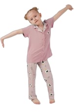 Lela Baskılı Beli Lastikli Gömlek Yaka Kısa Kollu Pijama Takımı Kız Çocuk PİJAMA TAKIMI 6576001