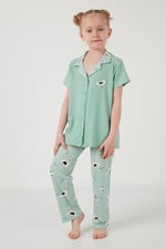 Lela Baskılı Beli Lastikli Gömlek Yaka Kısa Kollu Pijama Takımı Kız Çocuk PİJAMA TAKIMI 6576001