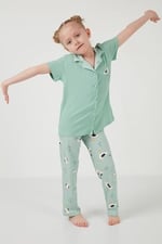 Lela Baskılı Beli Lastikli Gömlek Yaka Kısa Kollu Pijama Takımı Kız Çocuk PİJAMA TAKIMI 6576001
