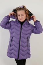 Lela Peluş Astarlı Yakası Suni Kürklü Çıkarılabilir Kapüşonlu Kışlık Mont Kız Çocuk MONT 5766041