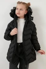 Lela Peluş Astarlı Yakası Suni Kürklü Çıkarılabilir Kapüşonlu Kışlık Mont Kız Çocuk MONT 5766041