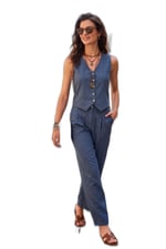 Lela Regular Fit Bol Paça Yelekli Takım Bayan TAKIM 67045162S4 - Bedenler: S, L, XL
