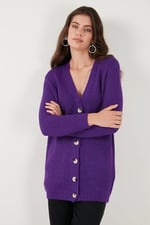 Lela Regular Fit V Yaka Düğmeli Triko Örme Uzun Hırka Bayan HIRKA 4615044