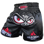 Leon No Fear Nakışlı Profesyonel Muay Thai ve Kick Boks Şortu Siyah