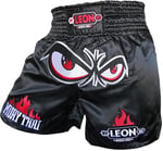 Leon No Fear Nakışlı Profesyonel Muay Thai ve Kick Boks Şortu Siyah