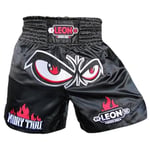 Leon No Fear Nakışlı Profesyonel Muay Thai ve Kick Boks Şortu Siyah