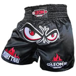 Leon No Fear Nakışlı Profesyonel Muay Thai ve Kick Boks Şortu Siyah