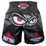 Leon No Fear Nakışlı Profesyonel Muay Thai ve Kick Boks Şortu Siyah