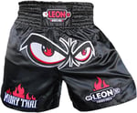Leon No Fear Nakışlı Profesyonel Muay Thai ve Kick Boks Şortu Siyah
