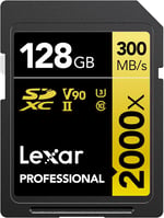 Lexar 128GB Professional 2000x SDHC UHS-II cards, up to 300MB/s read 260MB/s write C10 V90 U3