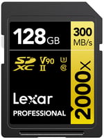 Lexar 128GB Professional 2000x SDHC UHS-II cards, up to 300MB/s read 260MB/s write C10 V90 U3
