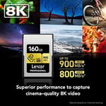 Lexar 160GB Profesyonel CFexpress Tip A Altın Serisi Hafıza Kartı, 900MB/s'ye Kadar Okuma, Sinema Kalitesi 8K Video, Dereceli VPG 400 (LCAGOLD160G-RNENG)