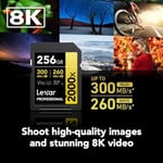 Lexar 256GB Profesyonel 2000x SDXC Hafıza Kartı, UHS-II, C10, U3, V90, Full-HD ve 8K Video, 300MB/s'ye Kadar Okuma, DSLR, Sinema Kalitesinde Video  - Seçenekler: 256GB, 128GB, 10'lu Paket, Tek Kişilik