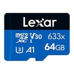 Lexar 633x 64 GB Micro SD Kart, microSDXC UHS-I Kart W/O SD Adaptör, microSD Hafıza Kartı, 100MB/s Okumaya kadar, A1, Class 10, U3, V30 (LMS0633064G-BNNAA)