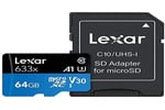 Lexar 64GB 633x MicroSDXC UHS-I U3 100/45 MB/sn Yüksek Performanslı MicroSD Hafıza Kartı