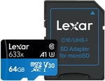 Lexar 64GB 633x MicroSDXC UHS-I U3 100/45 MB/sn Yüksek Performanslı MicroSD Hafıza Kartı