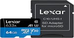 Lexar 64GB 633x MicroSDXC UHS-I U3 100/45 MB/sn Yüksek Performanslı MicroSD Hafıza Kartı