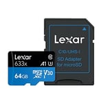 Lexar 64GB 633x MicroSDXC UHS-I U3 100/45 MB/sn Yüksek Performanslı MicroSD Hafıza Kartı