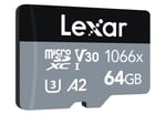 Lexar 64GB High-Performance 1066x microSDXC UHS-I, up to 160MB/s read 70MB/s write C10 A2 V30 U3