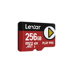 Lexar Play PRO MicroSDXC Express Kartı 256 GB, 900 MB/s'ye kadar okuma, 600 MB/s yazma, oyun optimizasyonlu, A2, 4K, el konsolları için yüksek hızlı hafıza kartı, anahtar, taşınabilir oyun cihazları