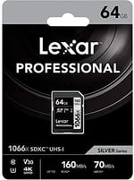 Lexar Professional 64GB 1066x SDXC UHS-I Kart, up to 160MB/s read 70MB/s write C10 V30 U3, Standart