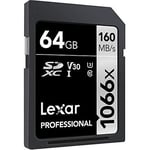 Lexar Professional 64GB 1066x SDXC UHS-I Kart, up to 160MB/s read 70MB/s write C10 V30 U3, Standart