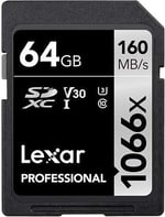 Lexar Professional 64GB 1066x SDXC UHS-I Kart, up to 160MB/s read 70MB/s write C10 V30 U3, Standart
