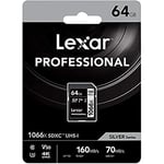 Lexar Professional 64GB 1066x SDXC UHS-I Kart, up to 160MB/s read 70MB/s write C10 V30 U3, Standart