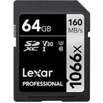 Lexar Professional 64GB 1066x SDXC UHS-I Kart, up to 160MB/s read 70MB/s write C10 V30 U3, Standart